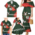 Personalised South Sydney Rabbitohs Rugby Family Matching Mermaid Dress and Hawaiian Shirt Rabbits Mascot - Sporty Splash Art Style