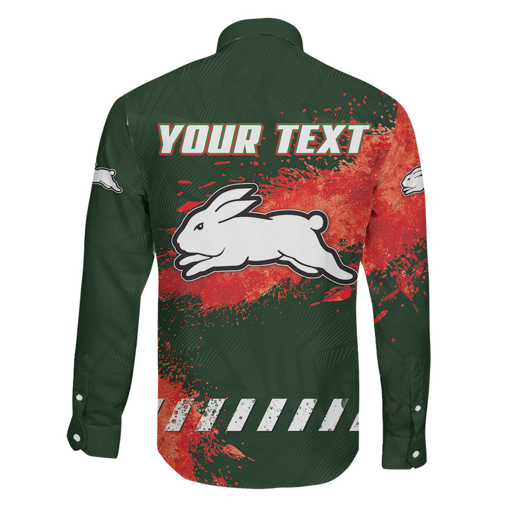 Personalised South Sydney Rabbitohs Rugby Family Matching Off The Shoulder Long Sleeve Dress and Hawaiian Shirt Rabbits Mascot - Sporty Splash Art Style