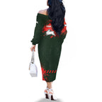 Personalised South Sydney Rabbitohs Rugby Family Matching Off The Shoulder Long Sleeve Dress and Hawaiian Shirt Rabbits Mascot - Sporty Splash Art Style