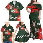 Personalised South Sydney Rabbitohs Rugby Family Matching Off Shoulder Maxi Dress and Hawaiian Shirt Rabbits Mascot - Sporty Splash Art Style