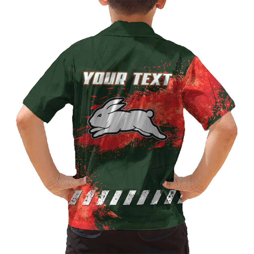 Personalised South Sydney Rabbitohs Rugby Family Matching Off Shoulder Maxi Dress and Hawaiian Shirt Rabbits Mascot - Sporty Splash Art Style