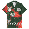 Personalised South Sydney Rabbitohs Rugby Family Matching Off Shoulder Maxi Dress and Hawaiian Shirt Rabbits Mascot - Sporty Splash Art Style