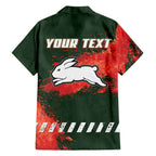 Personalised South Sydney Rabbitohs Rugby Family Matching Off Shoulder Short Dress and Hawaiian Shirt Rabbits Mascot - Sporty Splash Art Style
