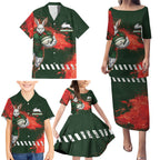 Personalised South Sydney Rabbitohs Rugby Family Matching Puletasi and Hawaiian Shirt Rabbits Mascot - Sporty Splash Art Style
