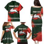 Personalised South Sydney Rabbitohs Rugby Family Matching Puletasi and Hawaiian Shirt Rabbits Mascot - Sporty Splash Art Style