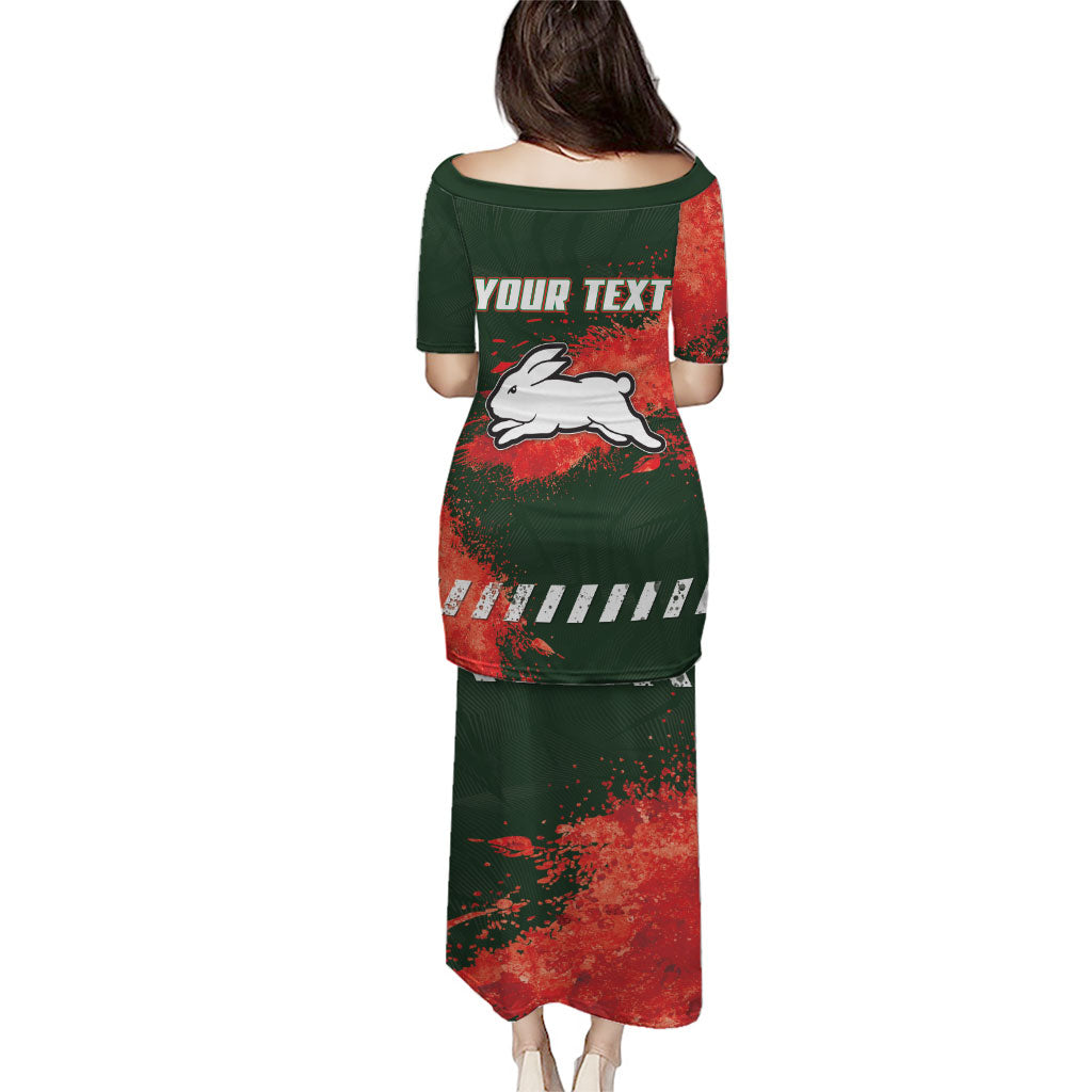 Personalised South Sydney Rabbitohs Rugby Family Matching Puletasi and Hawaiian Shirt Rabbits Mascot - Sporty Splash Art Style