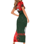 Personalised South Sydney Rabbitohs Rugby Family Matching Short Sleeve Bodycon Dress and Hawaiian Shirt Rabbits Mascot - Sporty Splash Art Style