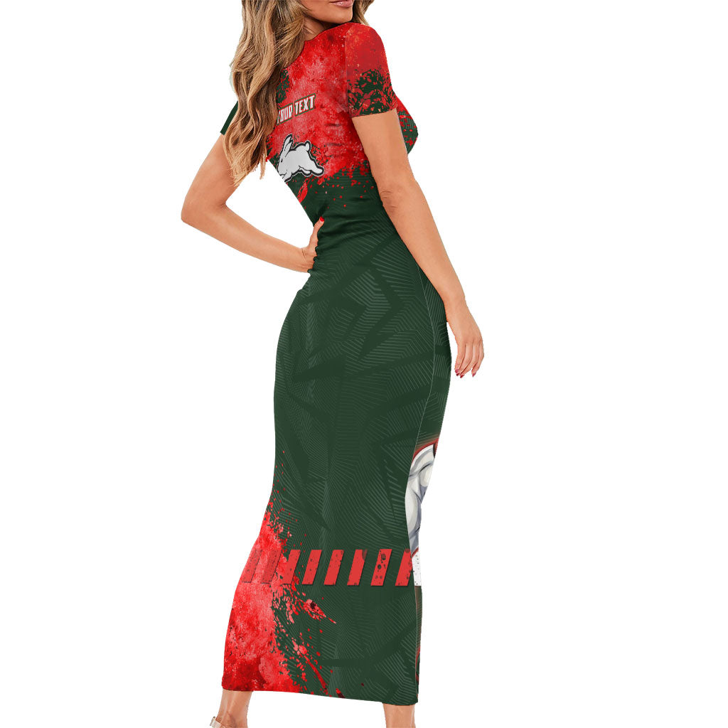Personalised South Sydney Rabbitohs Rugby Family Matching Short Sleeve Bodycon Dress and Hawaiian Shirt Rabbits Mascot - Sporty Splash Art Style