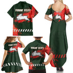 Personalised South Sydney Rabbitohs Rugby Family Matching Summer Maxi Dress and Hawaiian Shirt Rabbits Mascot - Sporty Splash Art Style