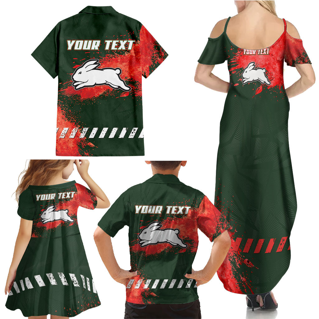 Personalised South Sydney Rabbitohs Rugby Family Matching Summer Maxi Dress and Hawaiian Shirt Rabbits Mascot - Sporty Splash Art Style