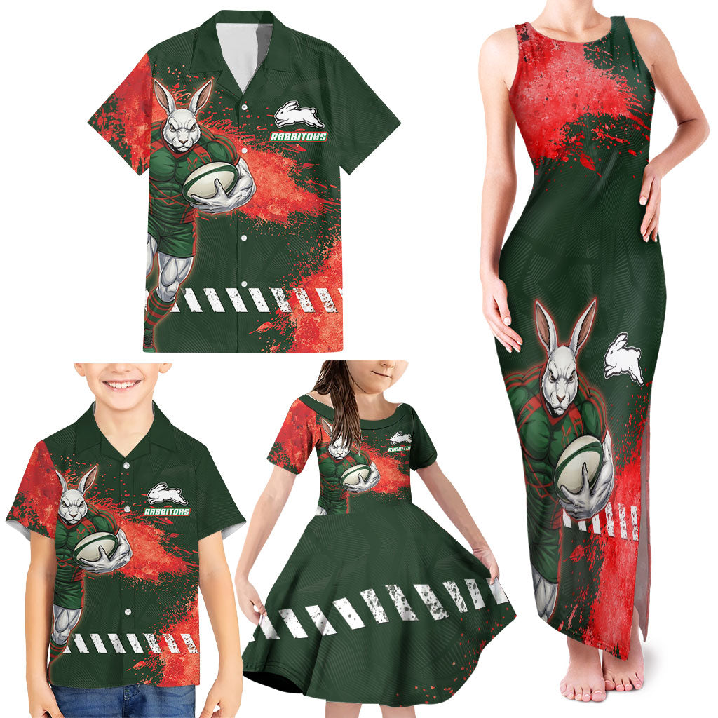 Personalised South Sydney Rabbitohs Rugby Family Matching Tank Maxi Dress and Hawaiian Shirt Rabbits Mascot - Sporty Splash Art Style