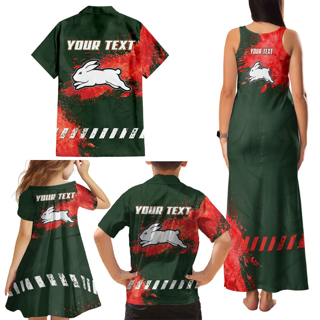 Personalised South Sydney Rabbitohs Rugby Family Matching Tank Maxi Dress and Hawaiian Shirt Rabbits Mascot - Sporty Splash Art Style