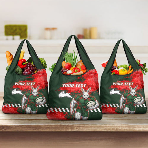 Personalised South Sydney Rabbitohs Rugby Grocery Bag Rabbits Mascot - Sporty Splash Art Style