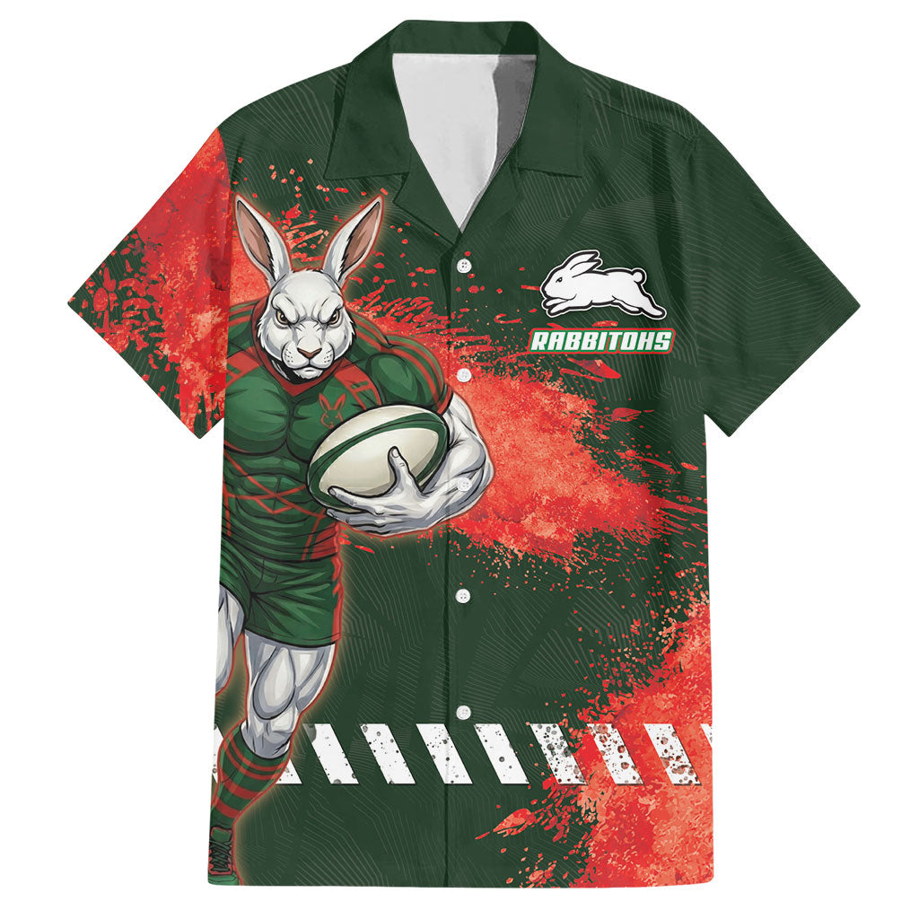 Personalised South Sydney Rabbitohs Rugby Hawaiian Shirt Rabbits Mascot - Sporty Splash Art Style