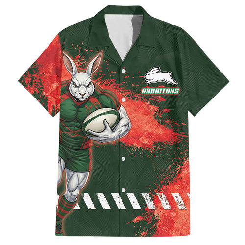 Personalised South Sydney Rabbitohs Rugby Hawaiian Shirt Rabbits Mascot - Sporty Splash Art Style