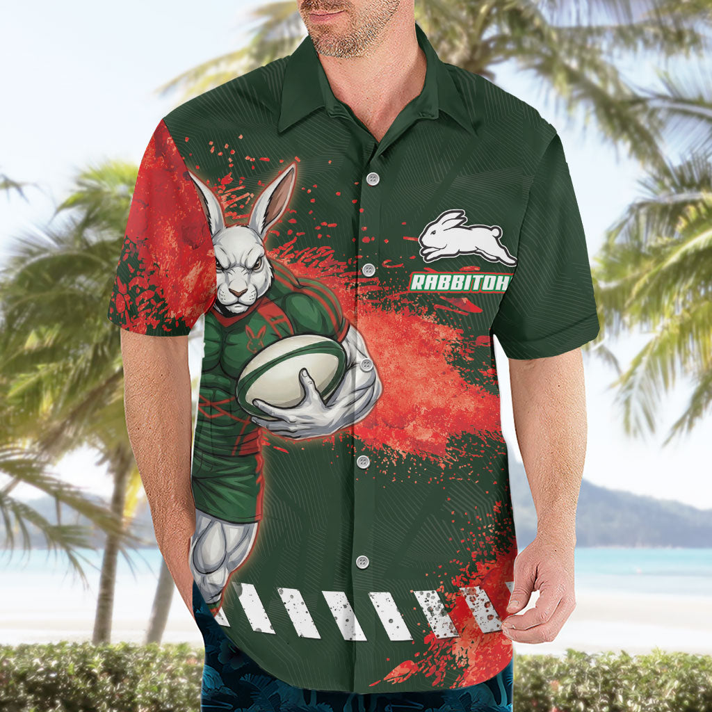 Personalised South Sydney Rabbitohs Rugby Hawaiian Shirt Rabbits Mascot - Sporty Splash Art Style