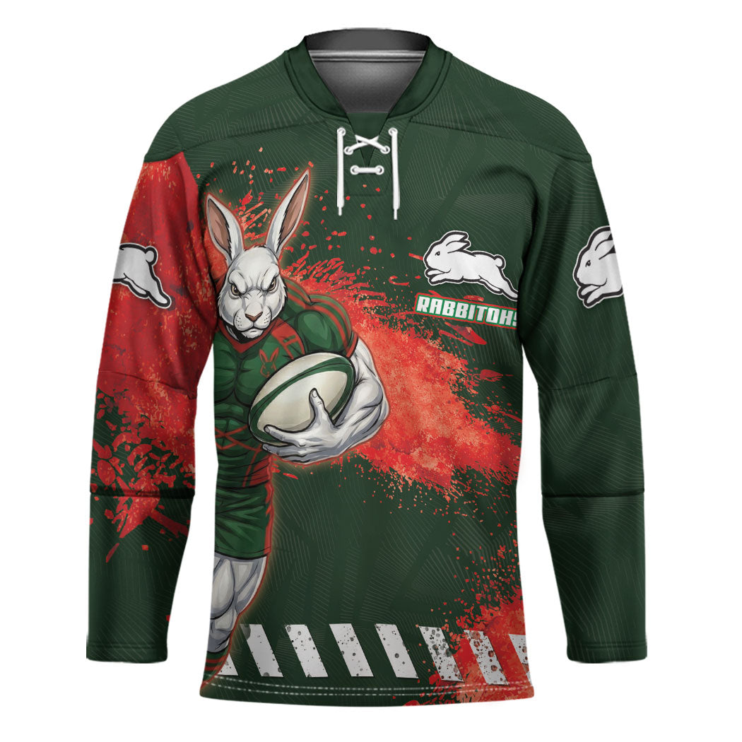 Personalised South Sydney Rabbitohs Rugby Hockey Jersey Rabbits Mascot - Sporty Splash Art Style
