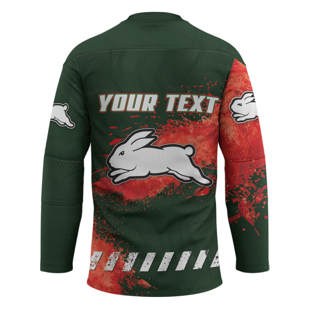Personalised South Sydney Rabbitohs Rugby Hockey Jersey Rabbits Mascot - Sporty Splash Art Style