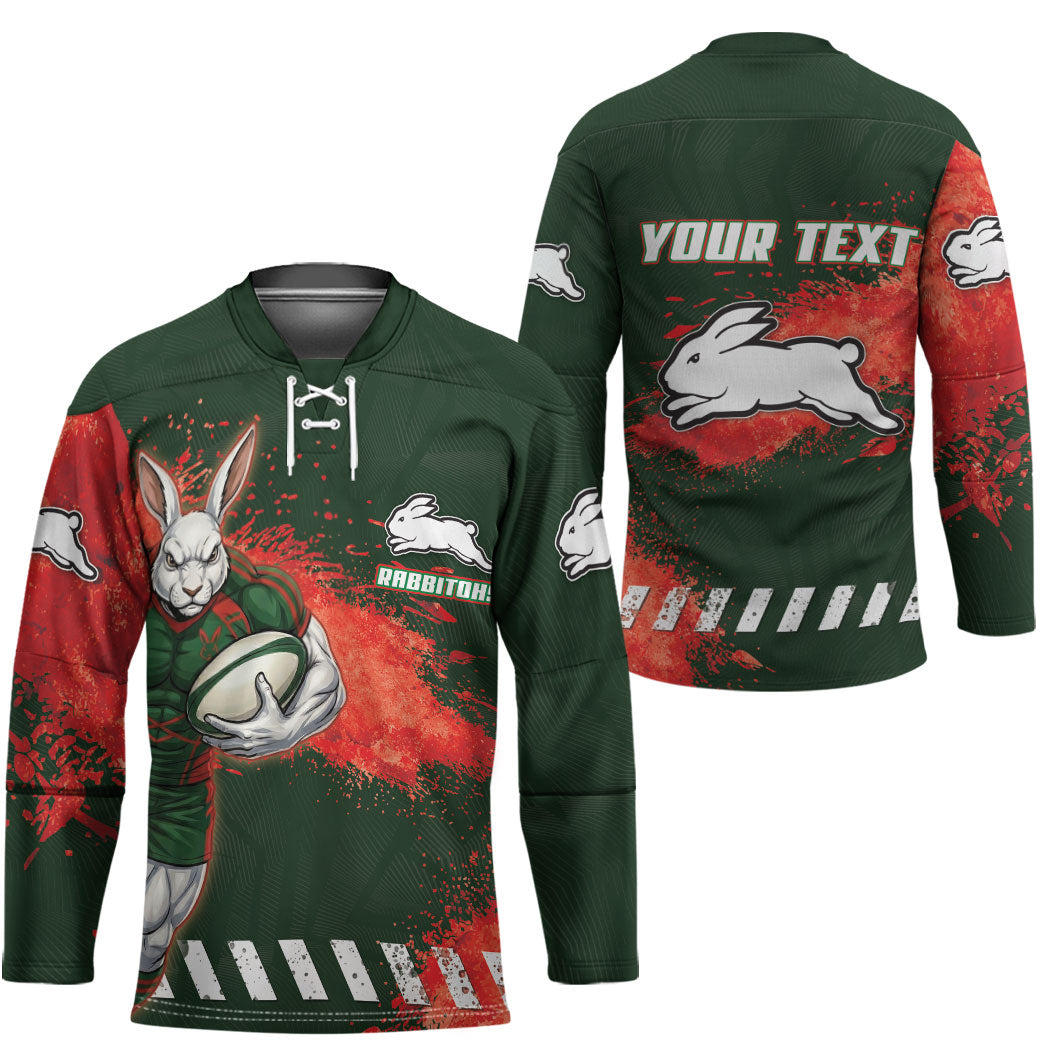 Personalised South Sydney Rabbitohs Rugby Hockey Jersey Rabbits Mascot - Sporty Splash Art Style