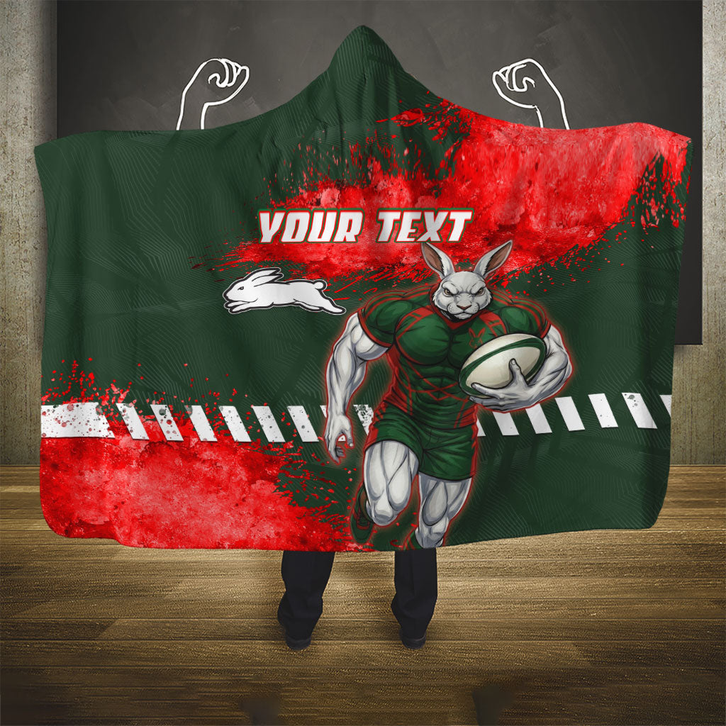 Personalised South Sydney Rabbitohs Rugby Hooded Blanket Rabbits Mascot - Sporty Splash Art Style