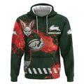 Personalised South Sydney Rabbitohs Rugby Hoodie Rabbits Mascot - Sporty Splash Art Style