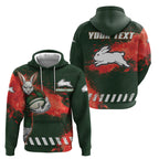 Personalised South Sydney Rabbitohs Rugby Hoodie Rabbits Mascot - Sporty Splash Art Style
