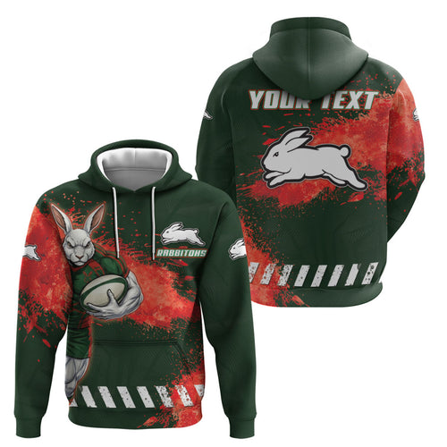 Personalised South Sydney Rabbitohs Rugby Hoodie Rabbits Mascot - Sporty Splash Art Style