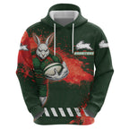 Personalised South Sydney Rabbitohs Rugby Hoodie Rabbits Mascot - Sporty Splash Art Style