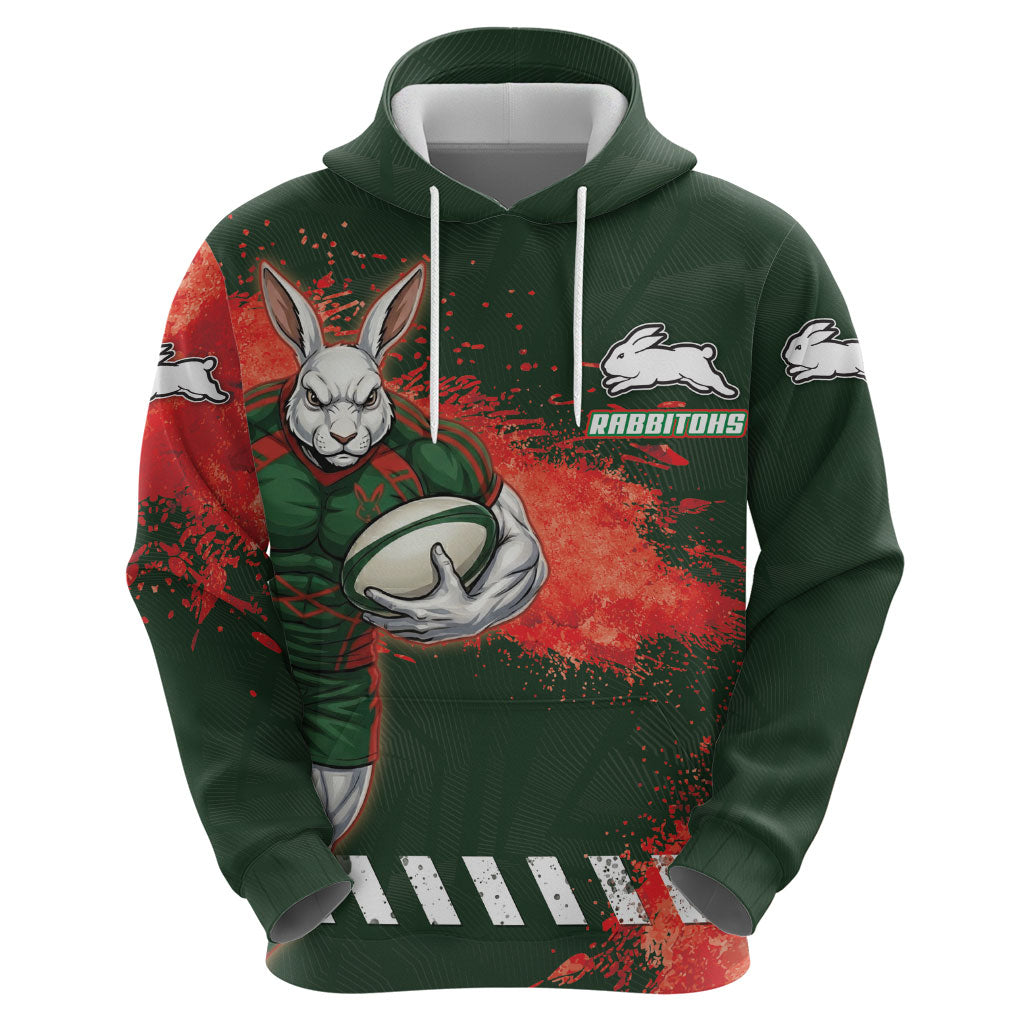 Personalised South Sydney Rabbitohs Rugby Hoodie Rabbits Mascot - Sporty Splash Art Style