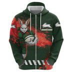 Personalised South Sydney Rabbitohs Rugby Hoodie Rabbits Mascot - Sporty Splash Art Style
