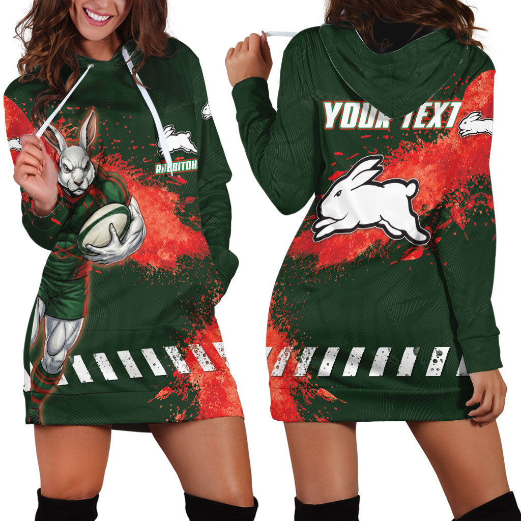 Personalised South Sydney Rabbitohs Rugby Hoodie Dress Rabbits Mascot - Sporty Splash Art Style