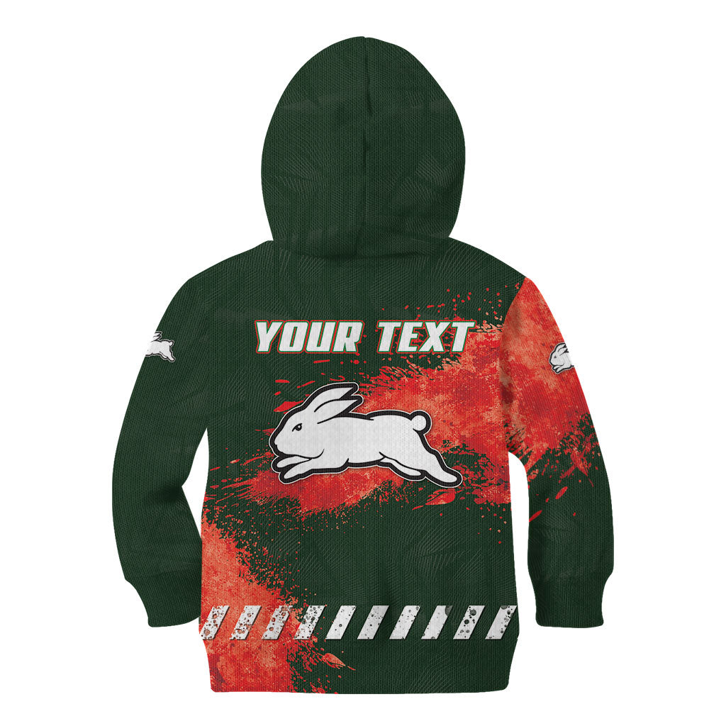 Personalised South Sydney Rabbitohs Rugby Kid Hoodie Rabbits Mascot - Sporty Splash Art Style