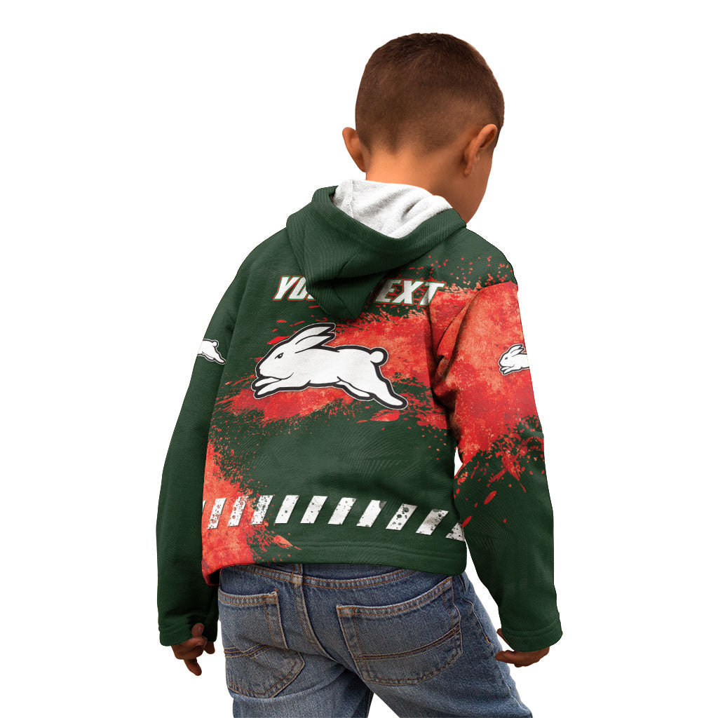 Personalised South Sydney Rabbitohs Rugby Kid Hoodie Rabbits Mascot - Sporty Splash Art Style