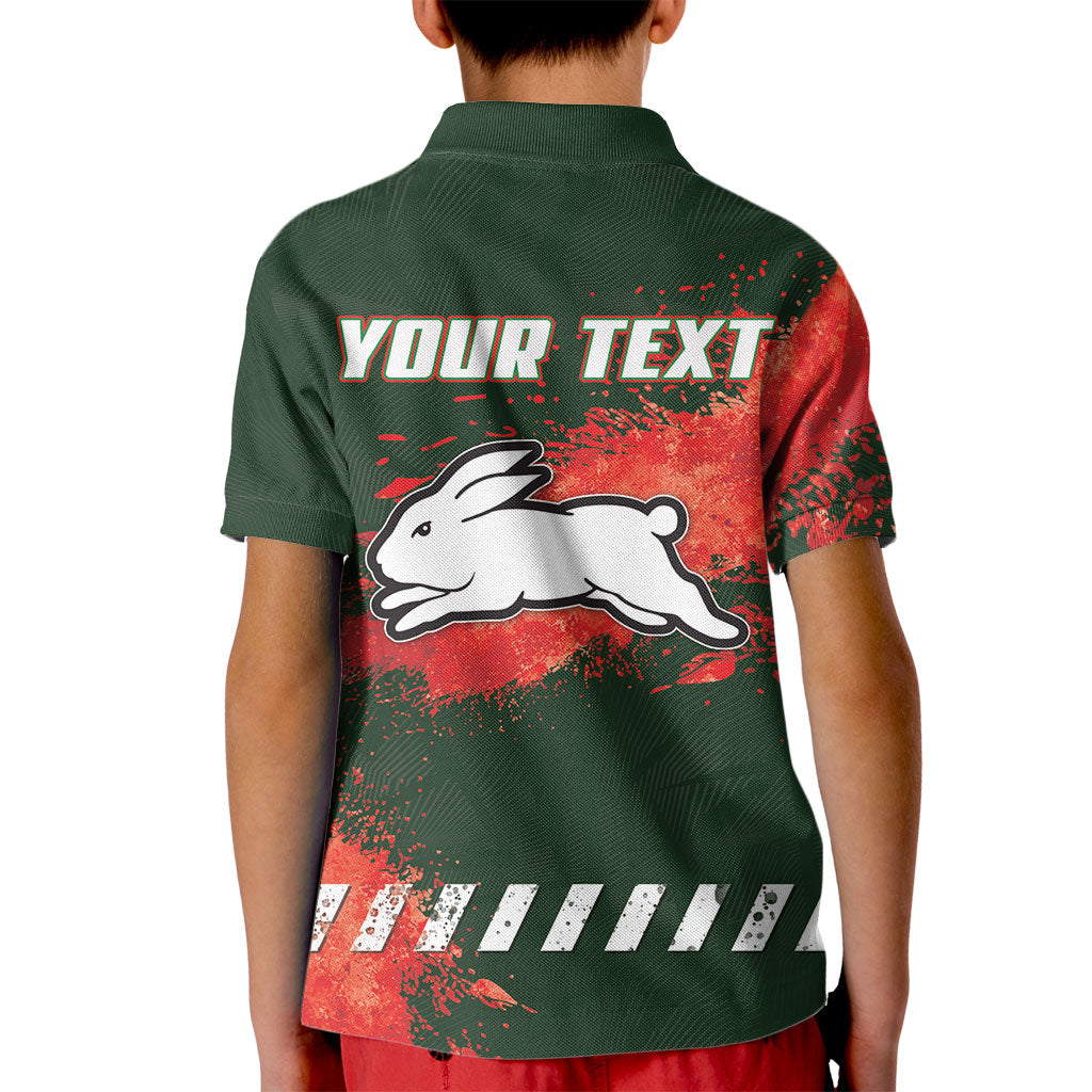Personalised South Sydney Rabbitohs Rugby Kid Polo Shirt Rabbits Mascot - Sporty Splash Art Style