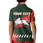 Personalised South Sydney Rabbitohs Rugby Kid Polo Shirt Rabbits Mascot - Sporty Splash Art Style
