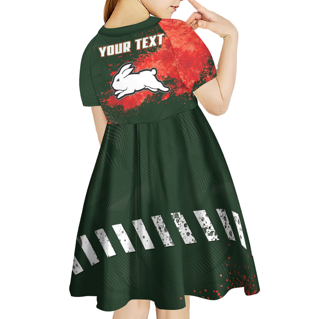 Personalised South Sydney Rabbitohs Rugby Kid Short Sleeve Dress Rabbits Mascot - Sporty Splash Art Style