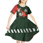 Personalised South Sydney Rabbitohs Rugby Kid Short Sleeve Dress Rabbits Mascot - Sporty Splash Art Style