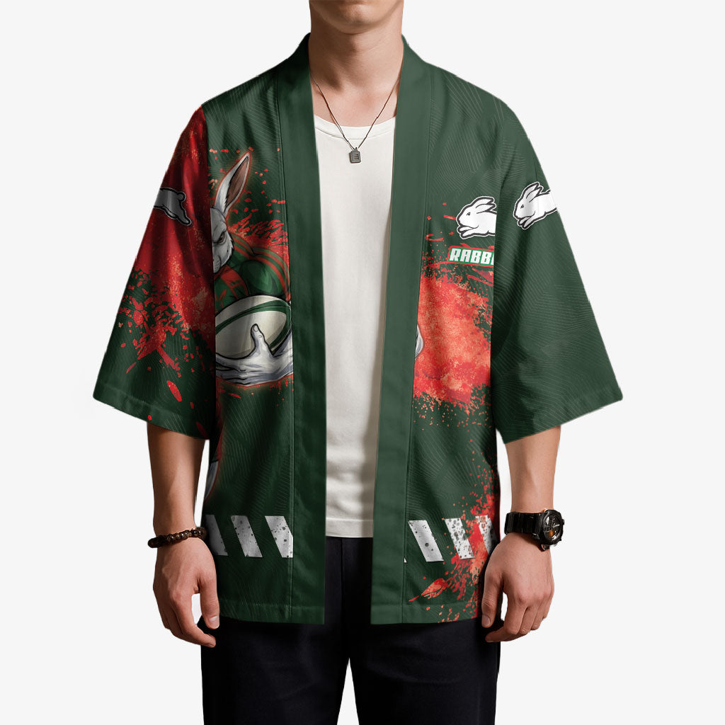 Personalised South Sydney Rabbitohs Rugby Kimono Rabbits Mascot - Sporty Splash Art Style
