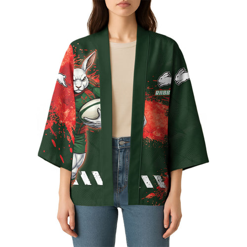 Personalised South Sydney Rabbitohs Rugby Kimono Rabbits Mascot - Sporty Splash Art Style