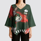 Personalised South Sydney Rabbitohs Rugby Kimono Sleeve Blouse Rabbits Mascot - Sporty Splash Art Style