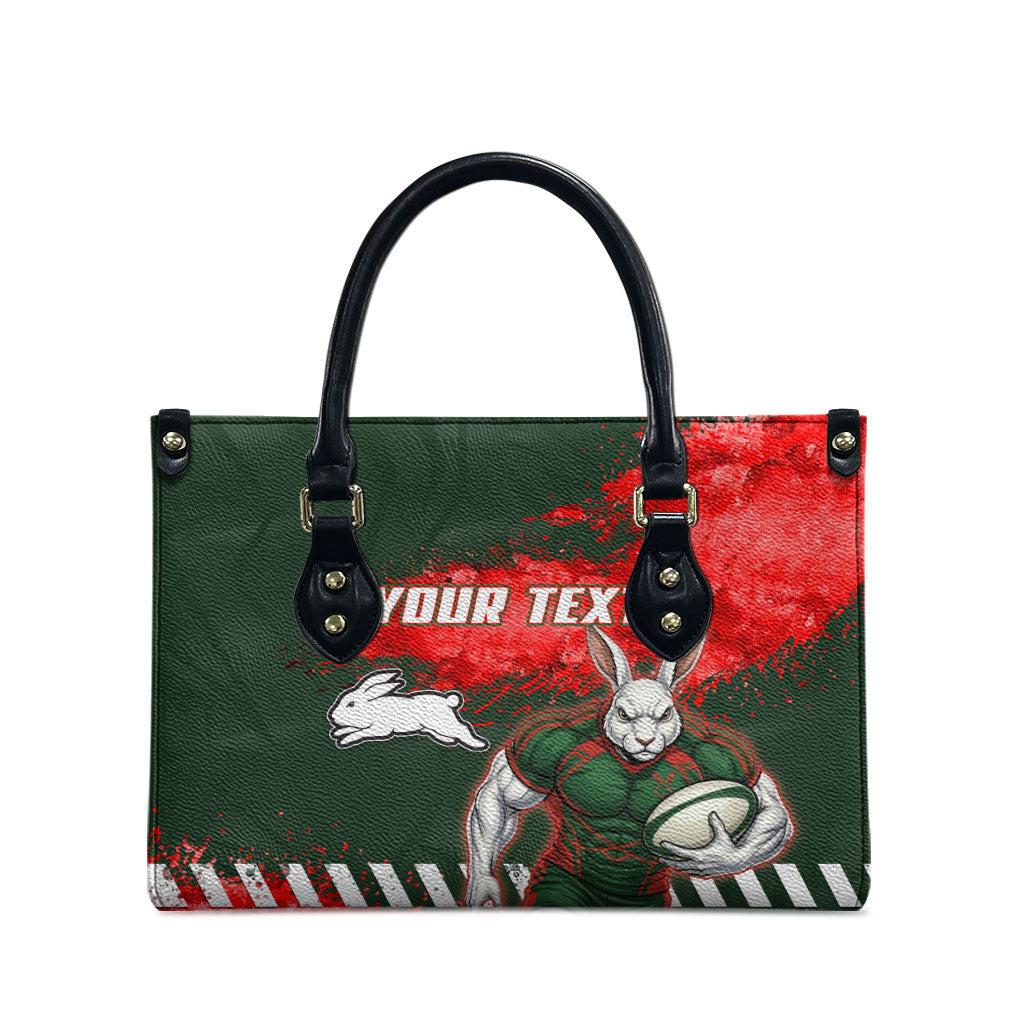 Personalised South Sydney Rabbitohs Rugby Leather Bag Rabbits Mascot - Sporty Splash Art Style
