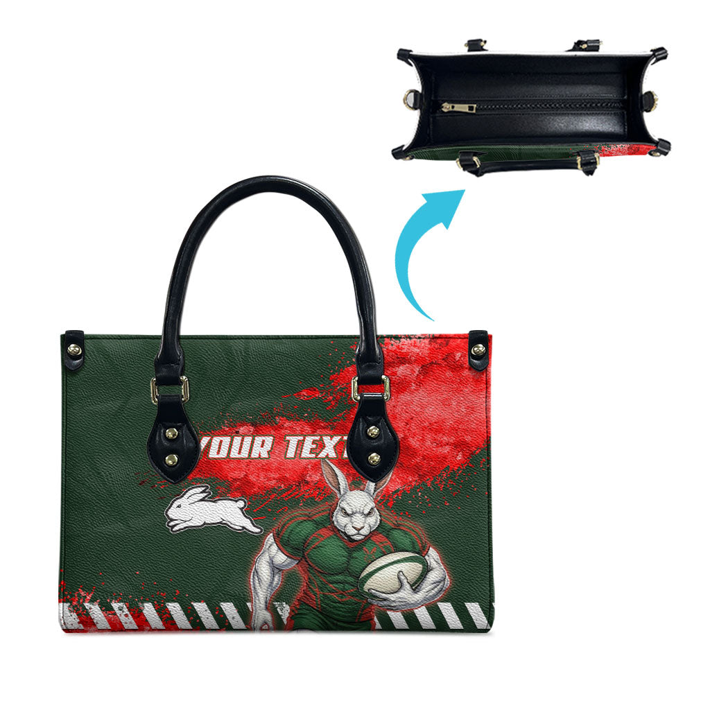 Personalised South Sydney Rabbitohs Rugby Leather Bag Rabbits Mascot - Sporty Splash Art Style