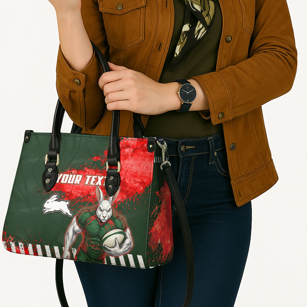 Personalised South Sydney Rabbitohs Rugby Leather Bag Rabbits Mascot - Sporty Splash Art Style