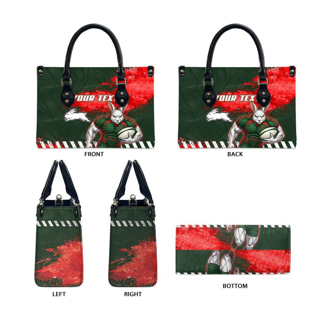 Personalised South Sydney Rabbitohs Rugby Leather Bag Rabbits Mascot - Sporty Splash Art Style