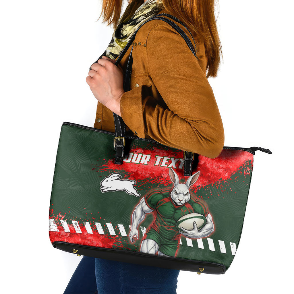 Personalised South Sydney Rabbitohs Rugby Leather Tote Bag Rabbits Mascot - Sporty Splash Art Style