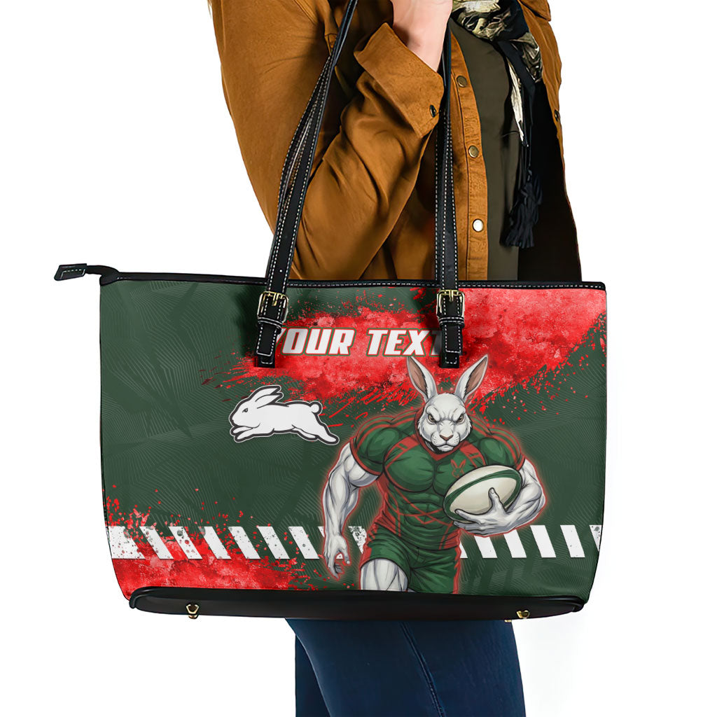 Personalised South Sydney Rabbitohs Rugby Leather Tote Bag Rabbits Mascot - Sporty Splash Art Style