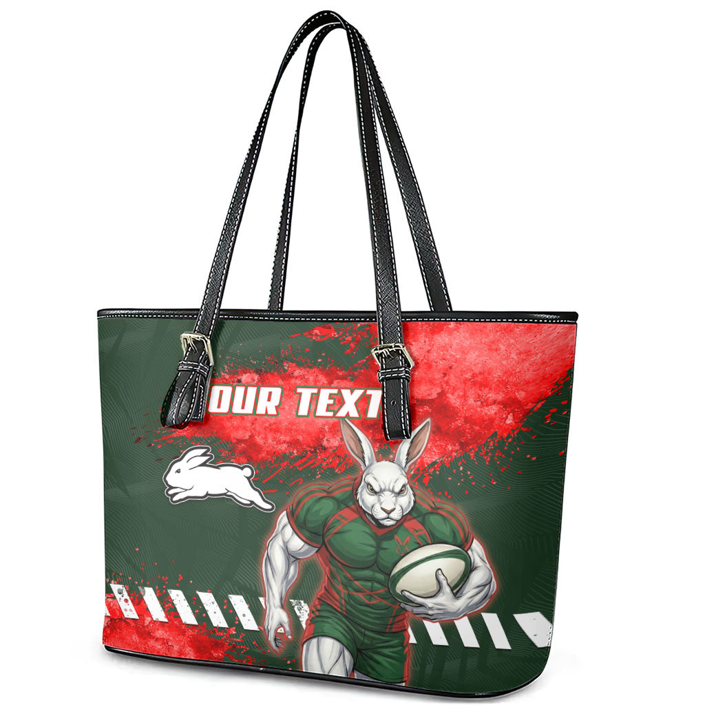 Personalised South Sydney Rabbitohs Rugby Leather Tote Bag Rabbits Mascot - Sporty Splash Art Style