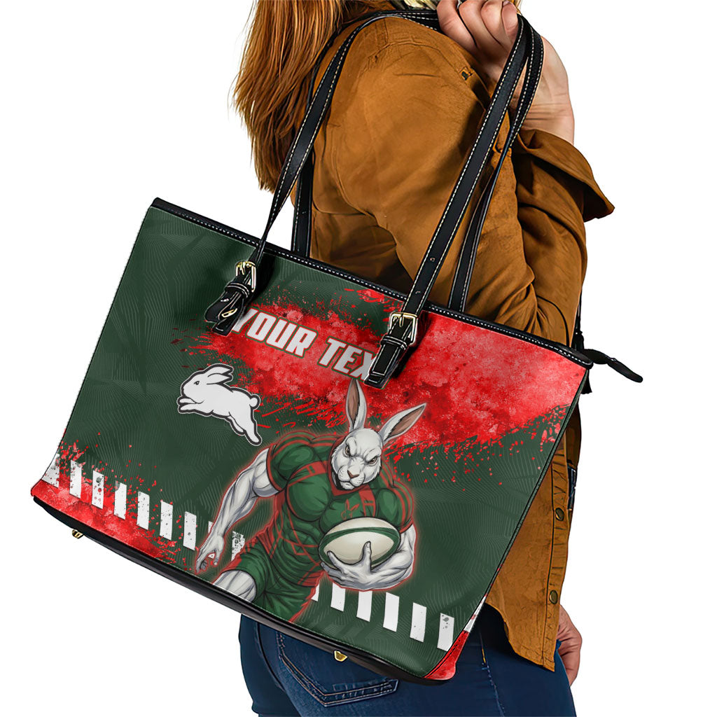 Personalised South Sydney Rabbitohs Rugby Leather Tote Bag Rabbits Mascot - Sporty Splash Art Style