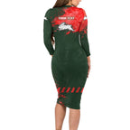 Personalised South Sydney Rabbitohs Rugby Long Sleeve Bodycon Dress Rabbits Mascot - Sporty Splash Art Style