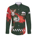 Personalised South Sydney Rabbitohs Rugby Long Sleeve Button Shirt Rabbits Mascot - Sporty Splash Art Style
